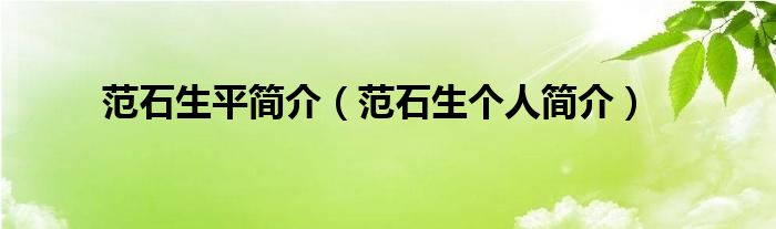 范石生平简介范石生个人简介