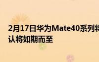 2月17日华为Mate40系列将于下月中旬发布 于华伟城东承认将如期而至