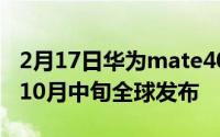 2月17日华为mate40上市时间:最新消息将于10月中旬全球发布