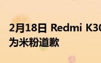 2月18日 Redmi K30极速纪念版再次断货 陆为米粉道歉