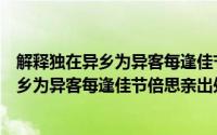 解释独在异乡为异客每逢佳节倍思亲整句意思（解释独在异乡为异客每逢佳节倍思亲出处）