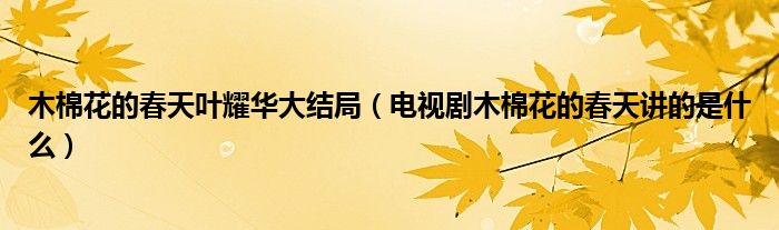 木棉花的春天叶耀华大结局 电视剧木棉花的春天讲的是什么 九个头条网