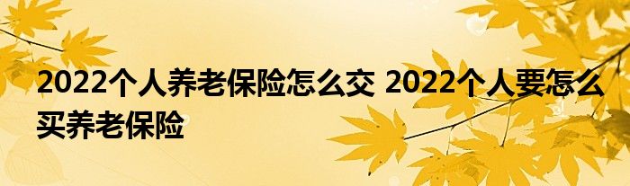 2022个人养老保险怎么交 2022个人要怎么买养老保险