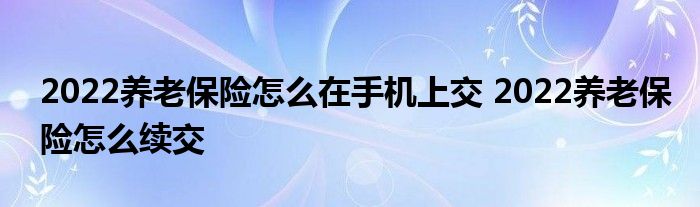 2022养老保险怎么在手机上交 2022养老保险怎么续交