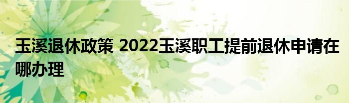 玉溪退休政策 2022玉溪职工提前退休申请在哪办理