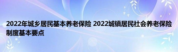 2022年城乡居民基本养老保险 2022城镇居民社会养老保险制度基本要点