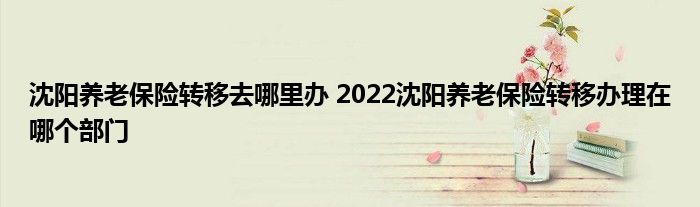 沈阳养老保险转移去哪里办 2022沈阳养老保险转移办理在哪个部门