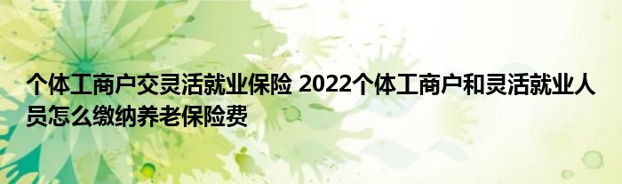 个体工商户交灵活就业保险 2022个体工商户和灵活就业人员怎么缴纳养老保险费