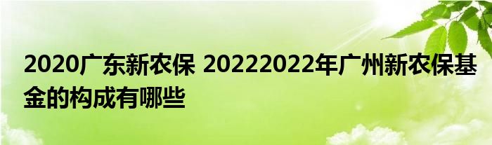 2020广东新农保 20222022年广州新农保基金的构成有哪些