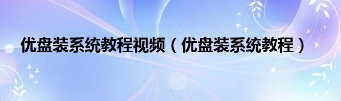 优盘装系统教程视频（优盘装系统教程）