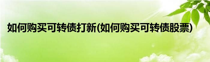 如何购买可转债打新 如何购买可转债股票