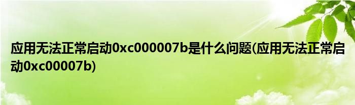 应用无法正常启动0xc000007b是什么问题 应用无法正常启动0xc00007b