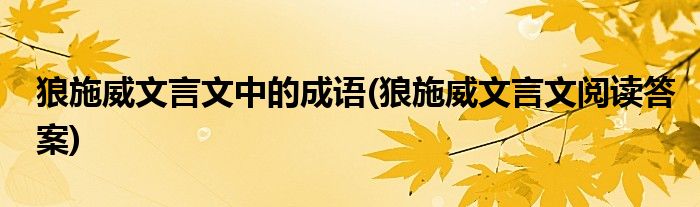 狼施威文言文中的成语 狼施威文言文阅读答案