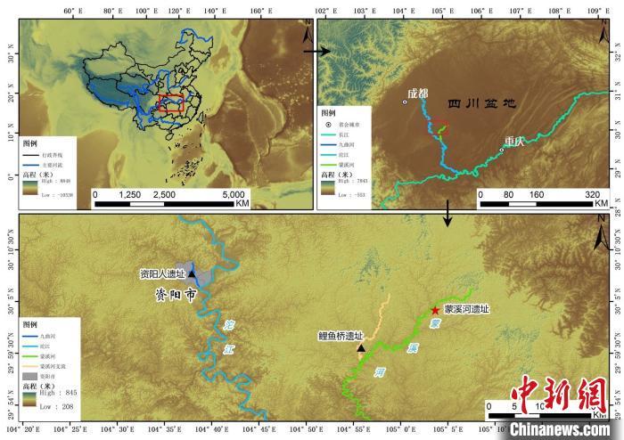 遗址地理位置图。　四川省文物考古研究院供图